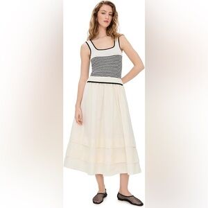 NWT Moon River Black and White Striped Dress Sleeveless Maxi Sundress Medium